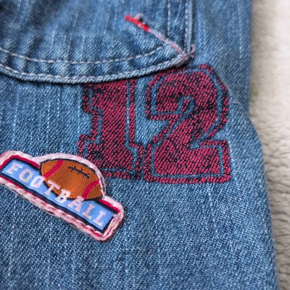 Vintage 90s Infant Embroidered Teddy Bear‎ Football Denim Overalls
